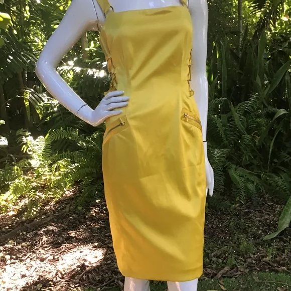 Cache Dresses Vintage Cache Yellow Dress With Zippers Poshmark